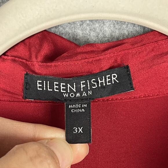 Eileen Fisher Silk Top Womens 3X Red Blouse Button Front Stretch Career Office - Picture 4 of 13